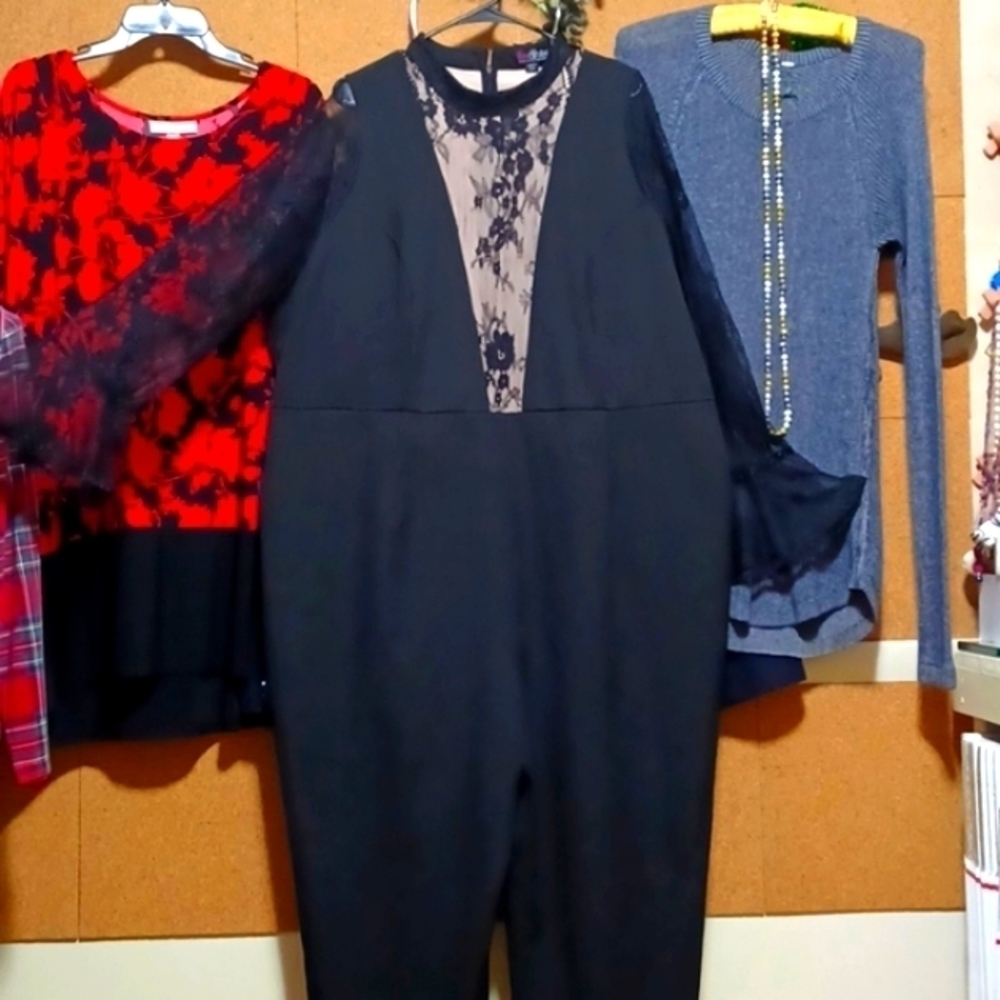 LOVEDROBE ONE PIECE JUMP SUIT WITH SEETHRU PANELS FRONT BACK and SLEEVES